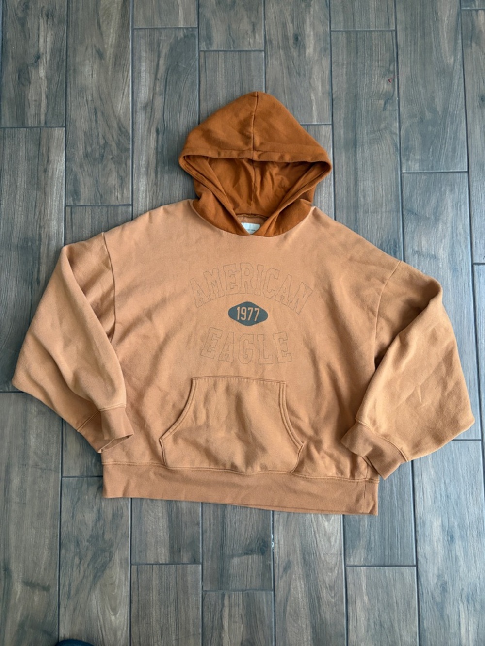 American Eagle Outfitters Men's Pullover Hoodie in Burnt Orange and Rust